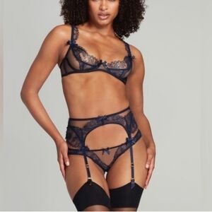 Agent Provocateur Willa Blue Bra &  Garter Lingerie Set (NO THONG!) NWOT 2 piece